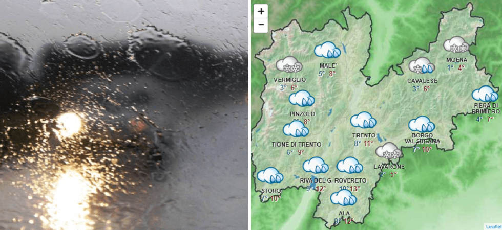 Maltempo, in arrivo fino a 40 millimetri di pioggia e quota neve in calo a 1000 metri